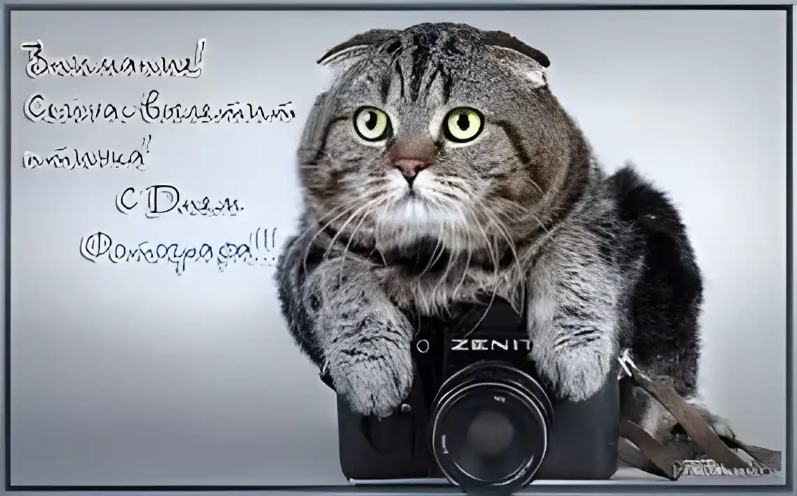 Открытка День фотографа - Кот с фотоаппаратом: забавная открытка | Красивая открытка #25