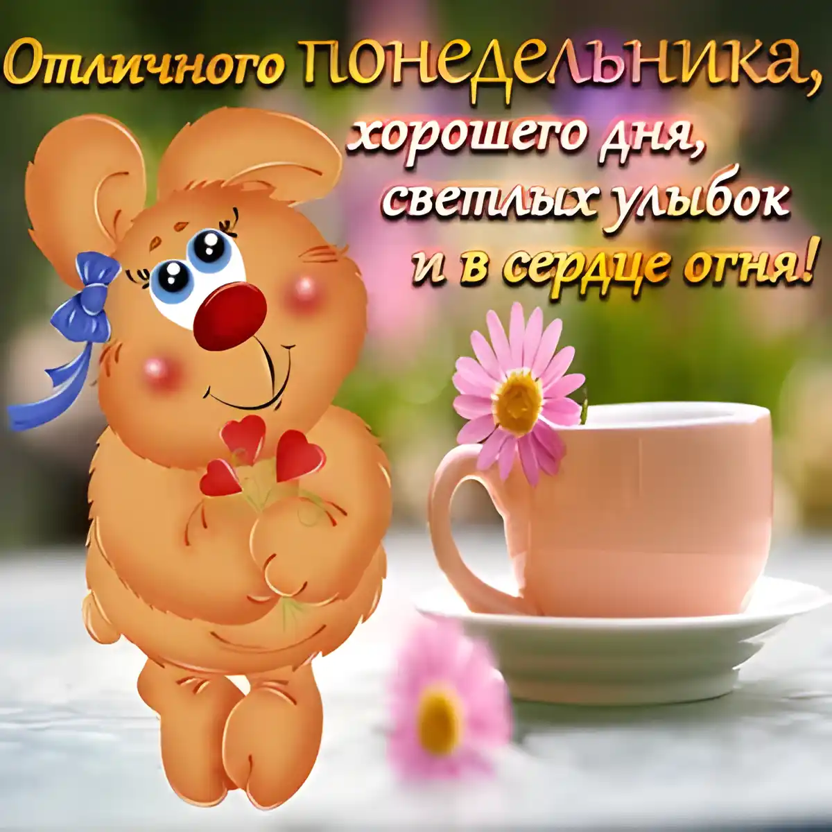 Открытка Дни недели - Открытка с милым зайчиком и чашкой | Красивая открытка #25
