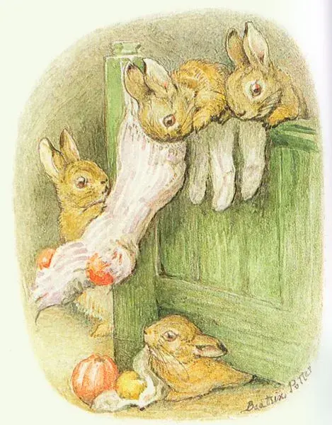 Открытка С зайчиками - Зайчики и тыква: Новогодняя открытка от Beatrix Potter | Красивая открытка #51