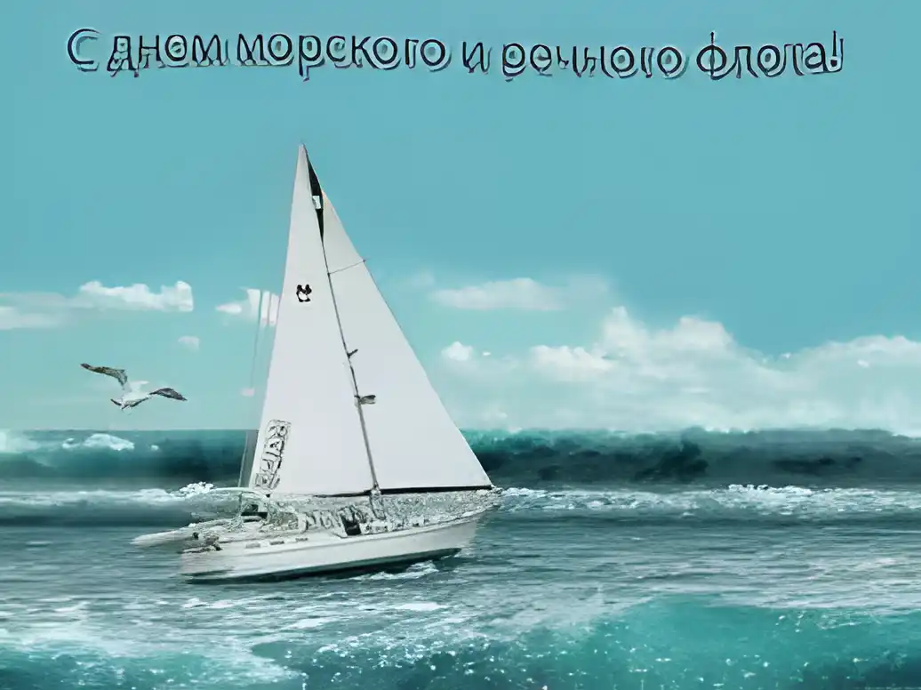 Открытка Открытки на День работников морского и речного флота - Яхта на фоне моря и облаков | Красивая открытка #41