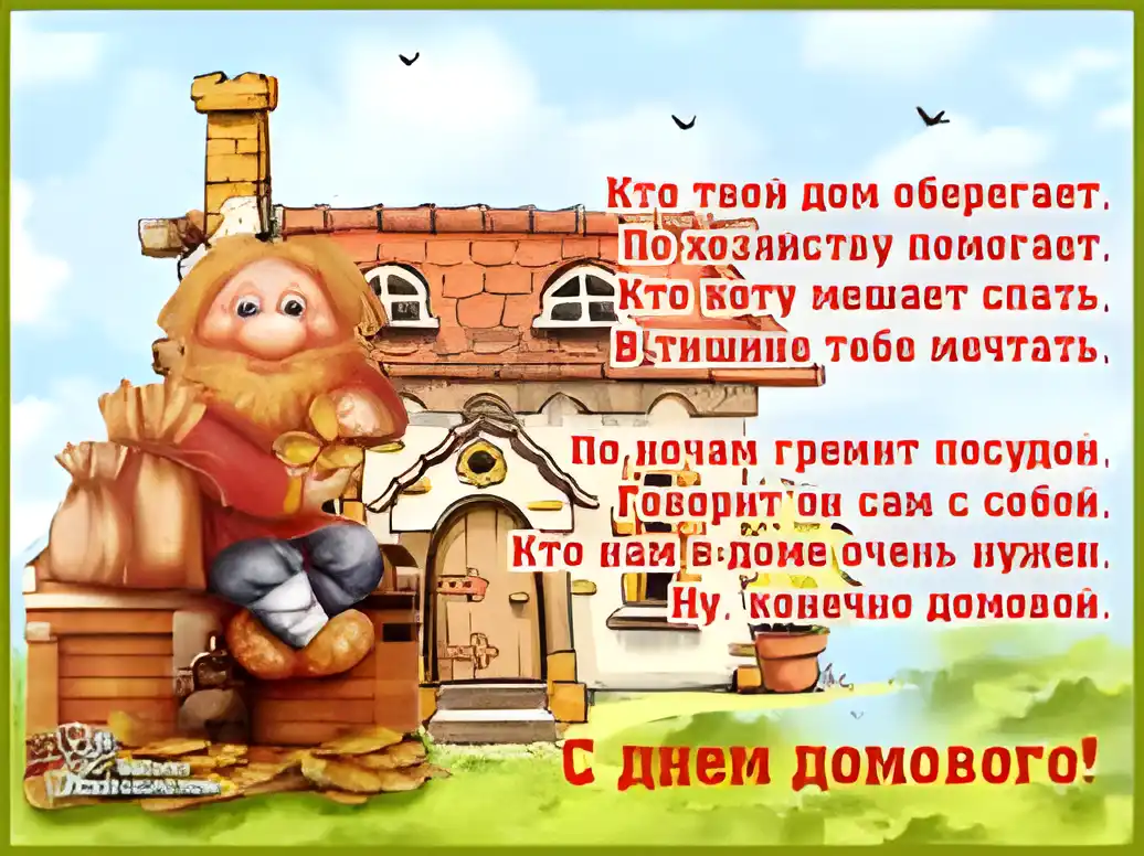 Открытка Открытки с днем домового - Домовёнок: отрытка с добрым духом дома | Красивая открытка #46