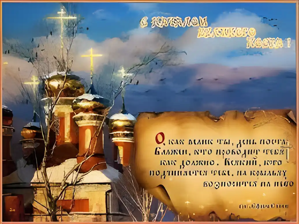 Открытка Открытки на Великий Пост - Зимняя открытка с храмом, снегом и звездами | Красивая открытка #65