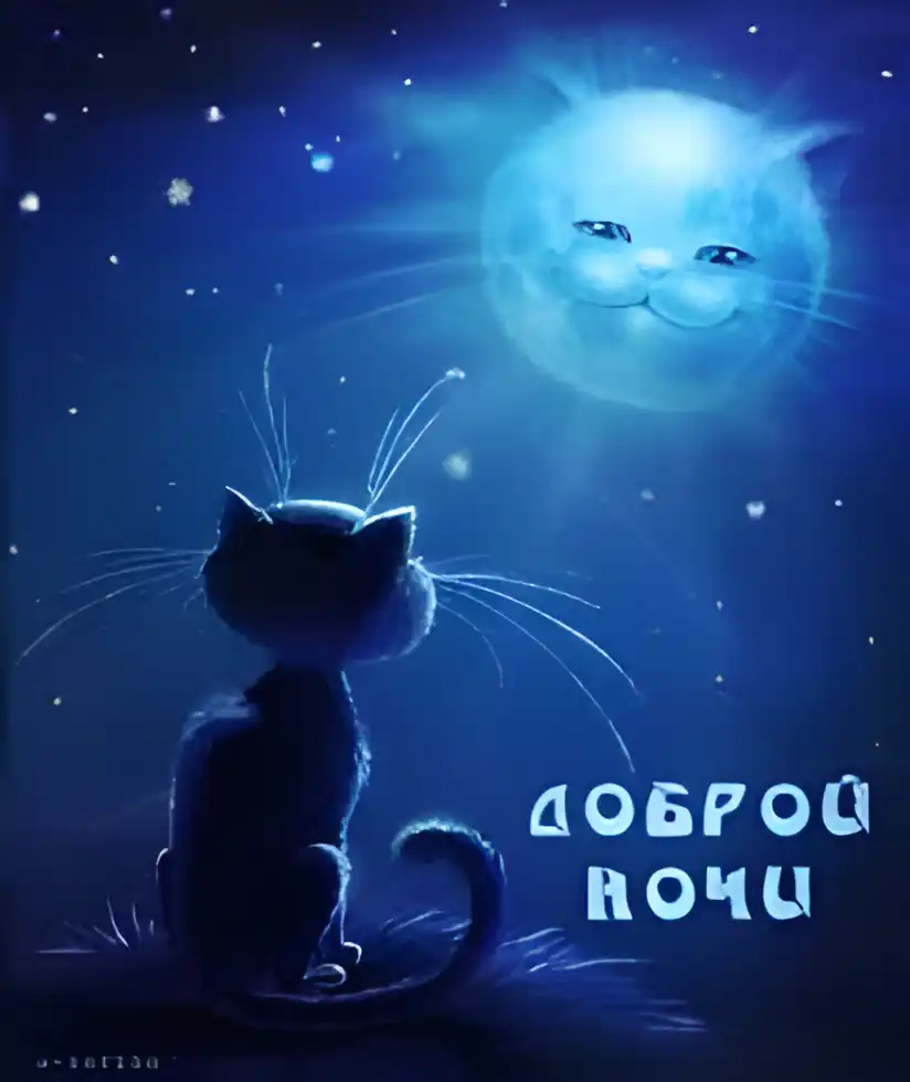 Открытка Спокойной ночи - Котенок и луна: открытка с добрым вечером | Красивая открытка #263