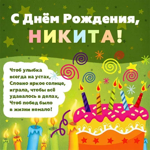 Открытка Открытки с именем Никита - Открытка с Днем Рождения: Торт и свечи | Красивая открытка #1