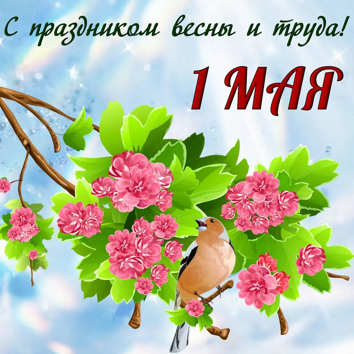 Открытка 1 мая - Цветущая весна: открытка с птичкой | Красивая открытка #193