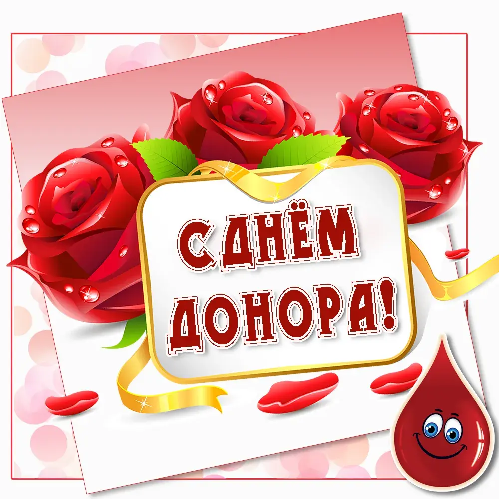 Открытка Открытки с Всемирным днем донора крови - Открытка с днем рождения: розы, капли, баннер | Красивая открытка #4