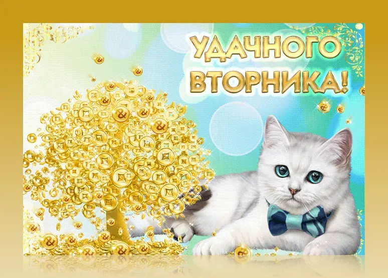 Открытка Удачного вторника - Котенок с монетами - открытка с банком | Красивая открытка #5