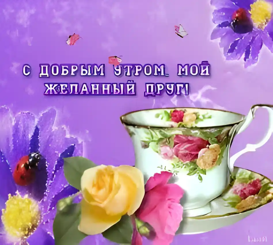 Открытка открытки с добрым утром - Открытка с цветами и чашкой | Красивая открытка #255