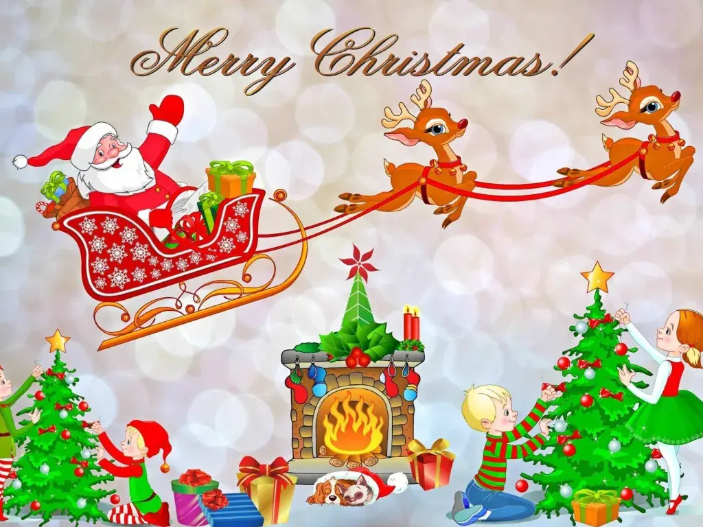Открытка Merry Christmas - Санта Клаус и олени: Праздничные открытки с Рождеством | Красивая открытка #4