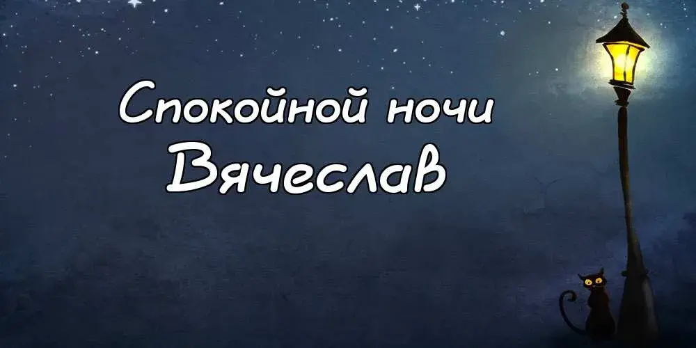 Открытка открытки с именем Вячеслав - Открытка: Ночь, фонарь, кошка | Красивая открытка #97