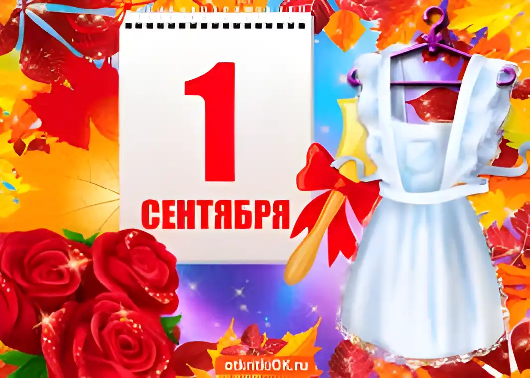 Открытка День знаний - Открытка с 1 сентября, бантик, платье, розы | Красивая открытка #74