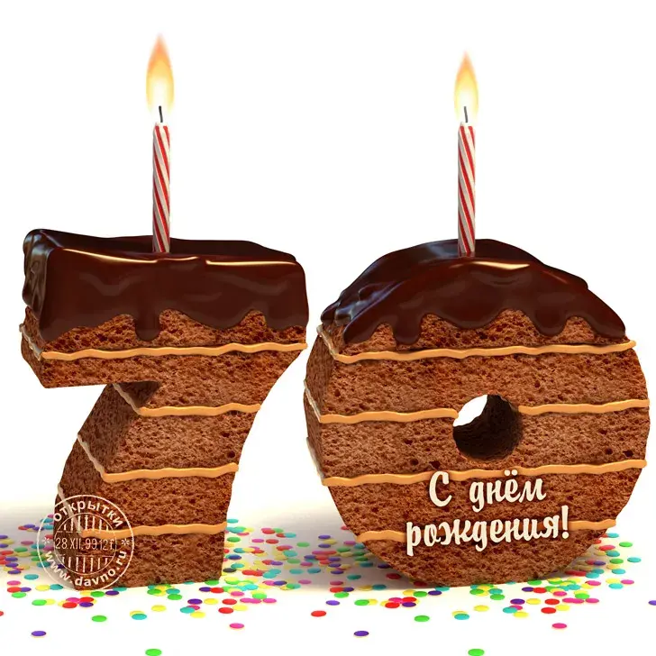 Открытка Открытки на 70 лет - Открытка с тортом и надписью "С днем рождения" | Красивая открытка #28