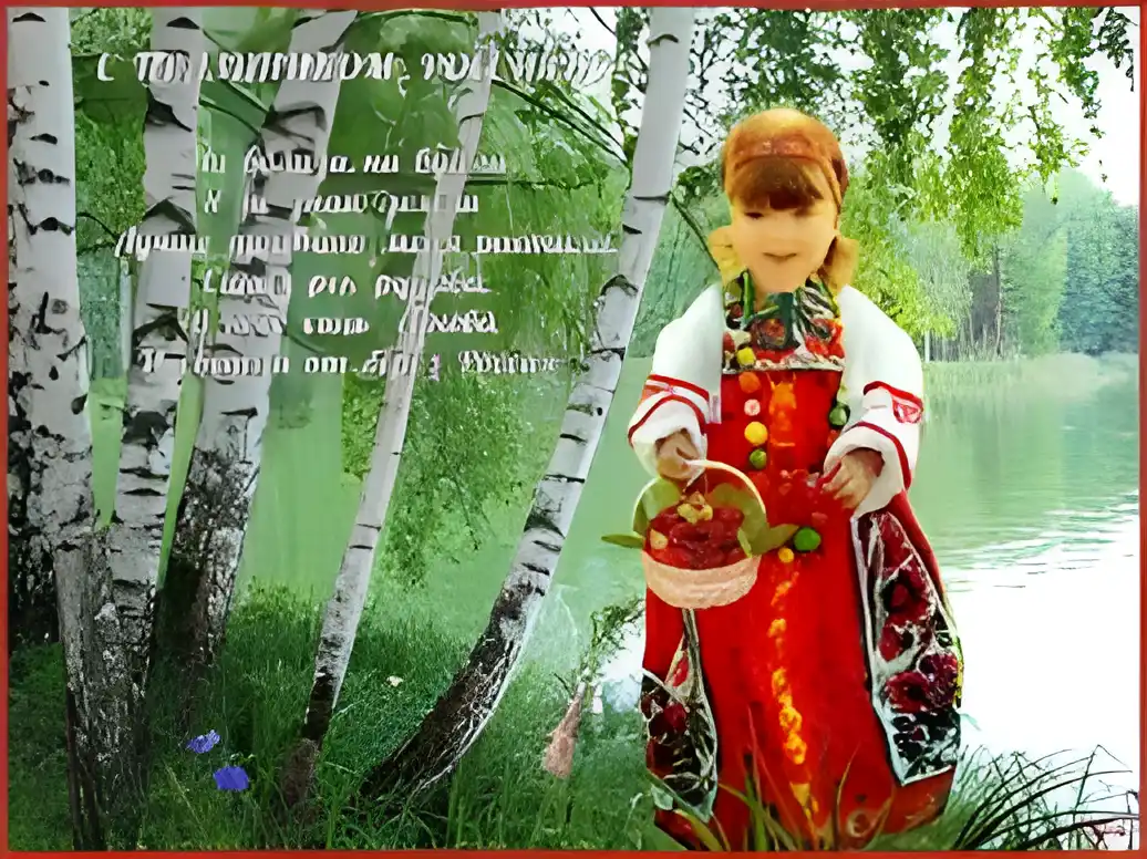 Открытка День России - Девочка в народном костюме с лукошком | Красивая открытка #30