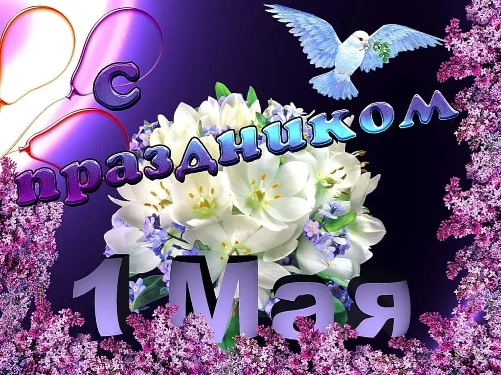 Открытка 1 мая - Цветы, голуби, поздравления с 1 мая | Красивая открытка #239