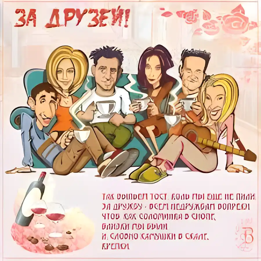 Открытка День друзей - Открытка с друзьями: вино, гитара, веселье | Красивая открытка #114