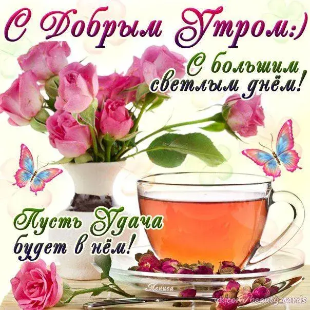 Открытка открытки с добрым утром - Открытка с розами и чаем | Красивая открытка #155