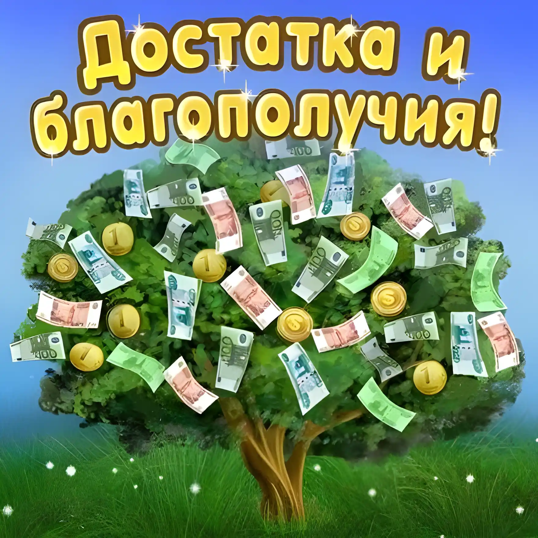 Открытка Открытки желаю материального благополучия - Дерево из денег: Поздравление с деньгами | Красивая открытка #51