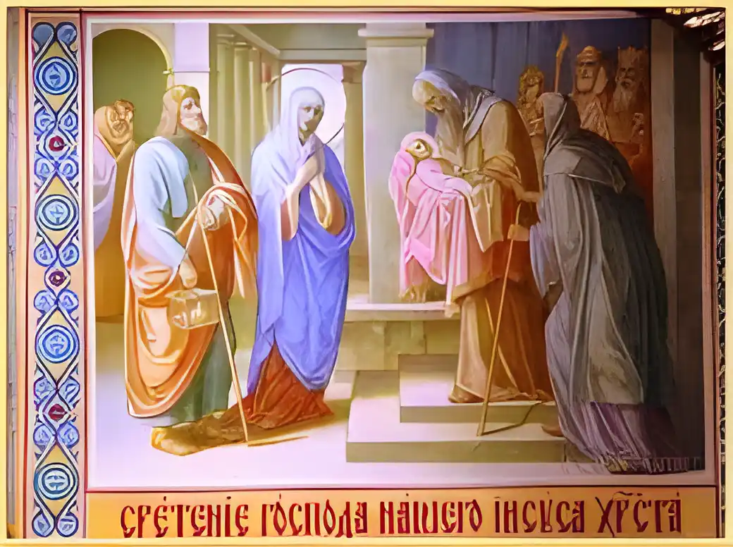 Открытка Открытки на Сретение Господне  - Встреча Господня с Пресвятой Девой Марией и старцами. | Красивая открытка #97