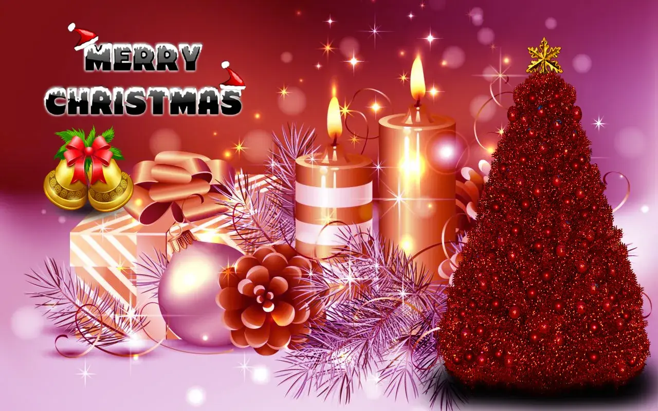 Открытка Merry Christmas - Рождественская открытка: елка, свечи, шишки | Красивая открытка #53