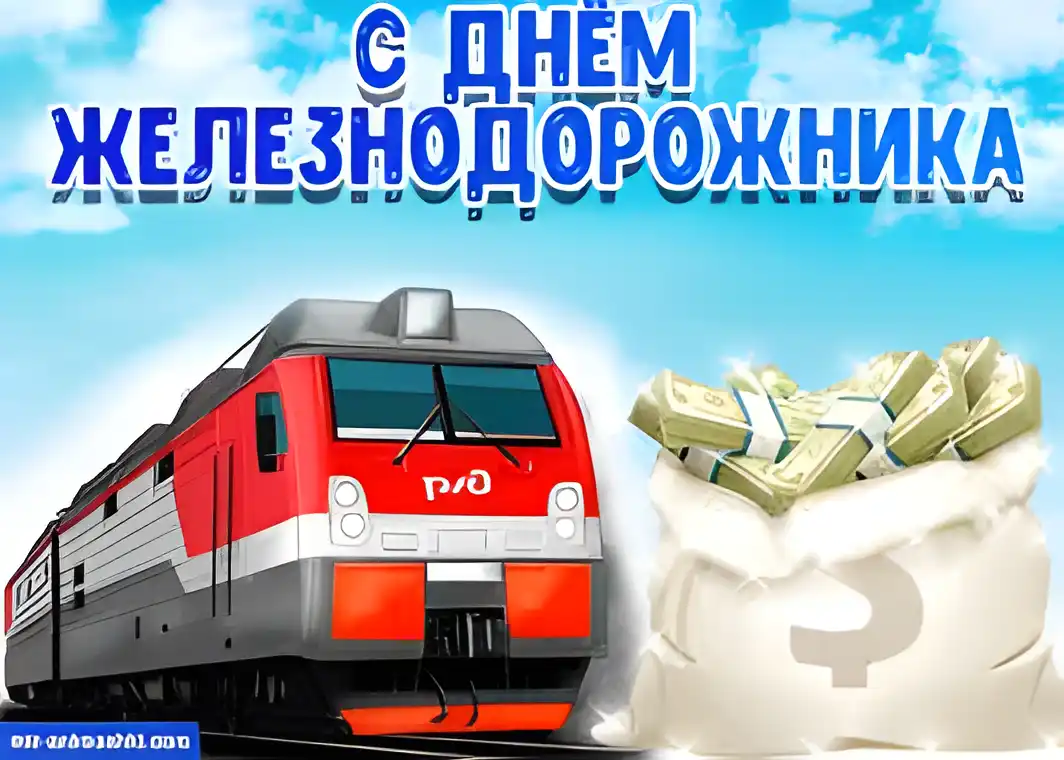 Открытка Открытки с днем железнодорожника - Открытка с поездом и деньгами | Красивая открытка #20