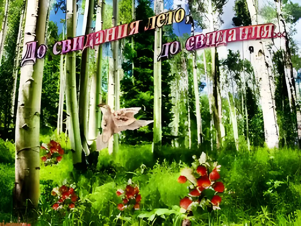 Открытка Открытки с последним днем лета - Открытка: лес, деревья, цветы, птица | Красивая открытка #36