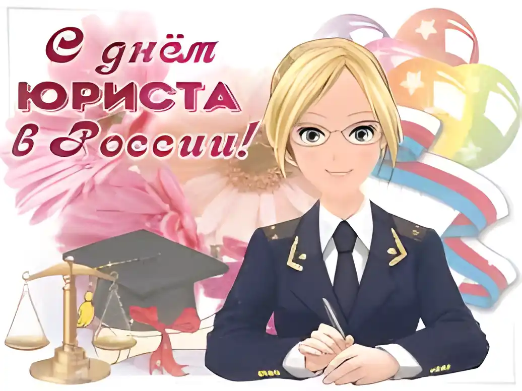 Открытка День юриста - Открытка с юристом в погонах: весы, шапочка, поздравление | Красивая открытка #24
