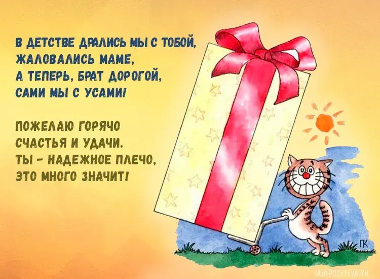 Открытка С днем рождения для брата - Открытка с котиком и подарком  С Днем Рождения! | Красивая открытка #23