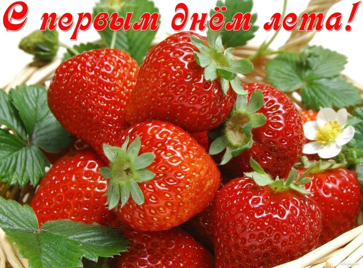 Открытка С первым днём лета - Открытка с клубникой в плетёной корзине | Красивая открытка #9