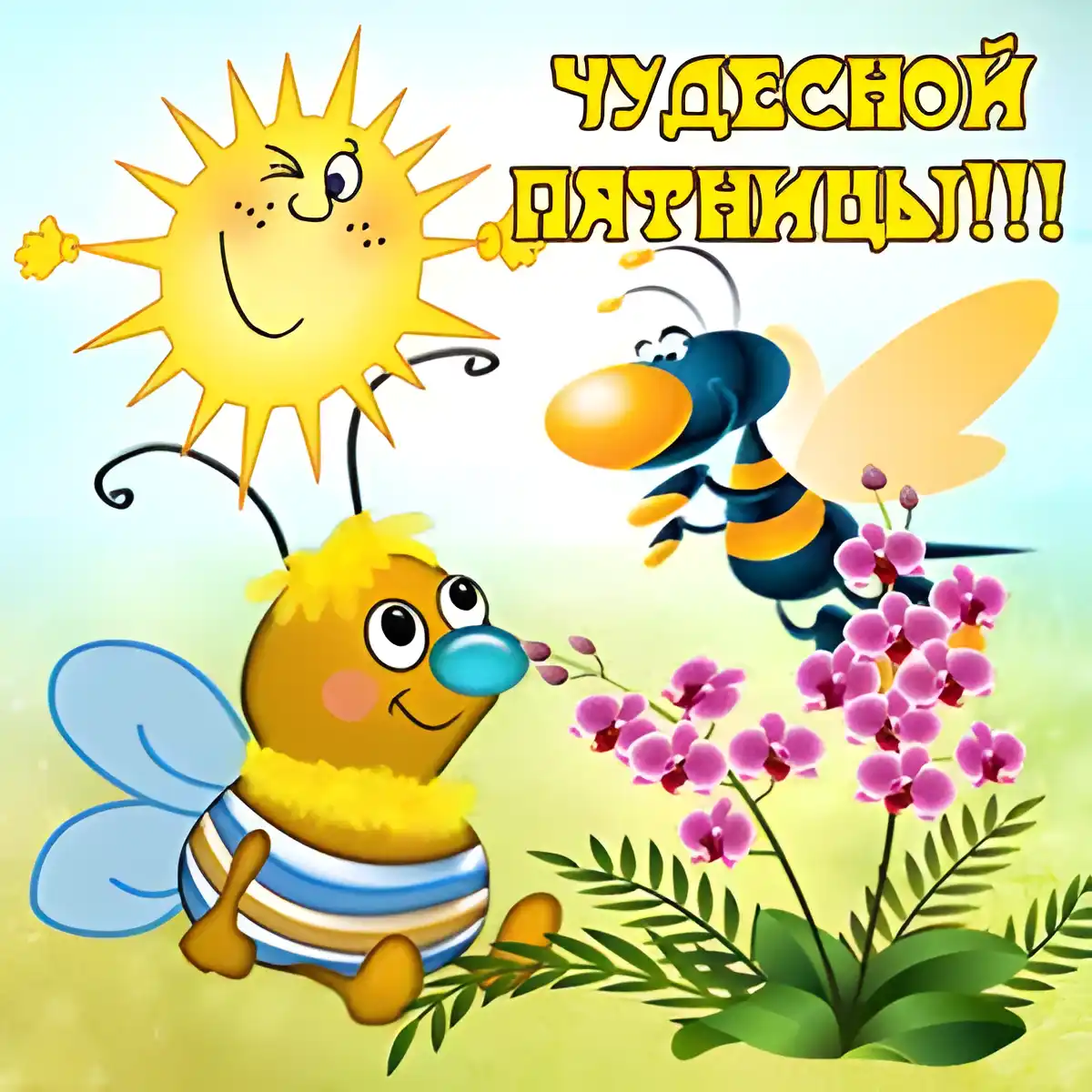 Открытка Удачной пятницы - Открытка с пчелкой и цветами | Красивая открытка #22