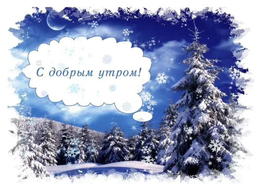 Открытка Доброе утро - Заснеженный лес: открытка с зимним пейзажем | Красивая открытка #373