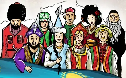 Открытка 1 Мамыр. 1 Мая. День Единства народов Казахстана - Открытка с изображением людей в национальных костюмах | Красивая открытка #46