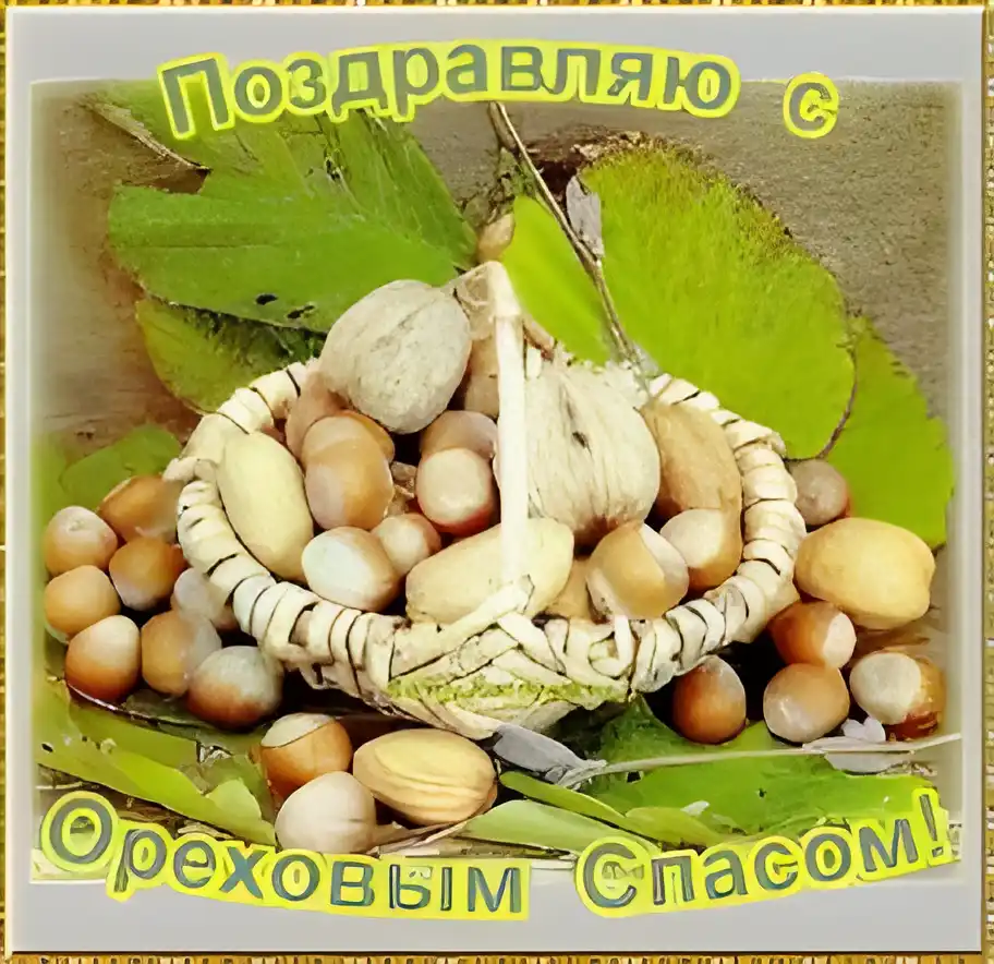 Открытка Открытки с Ореховым Спасом - Открытка с орехами и листьями | Красивая открытка #39