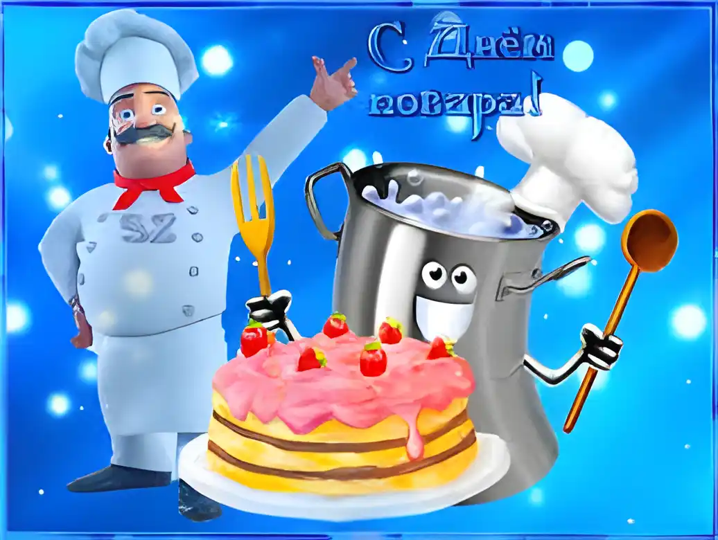 Открытка Открытки с днем повара - Открытка с поваром и тортом | Красивая открытка #9