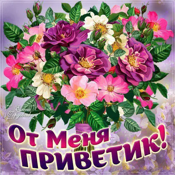 Открытка Привет - Букет пионов и роз: нежная открытка | Красивая открытка #274