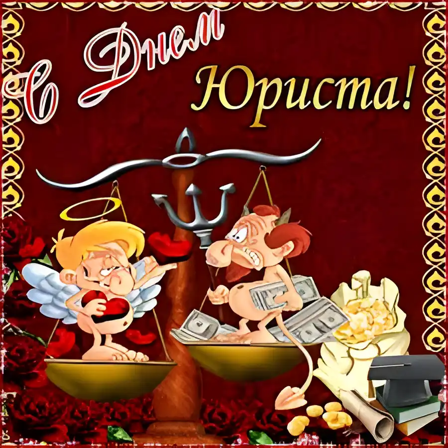 Открытка Открытки с днем юриста - Ангел и Дьявол на Весах: Открытка с Юмором | Красивая открытка #43