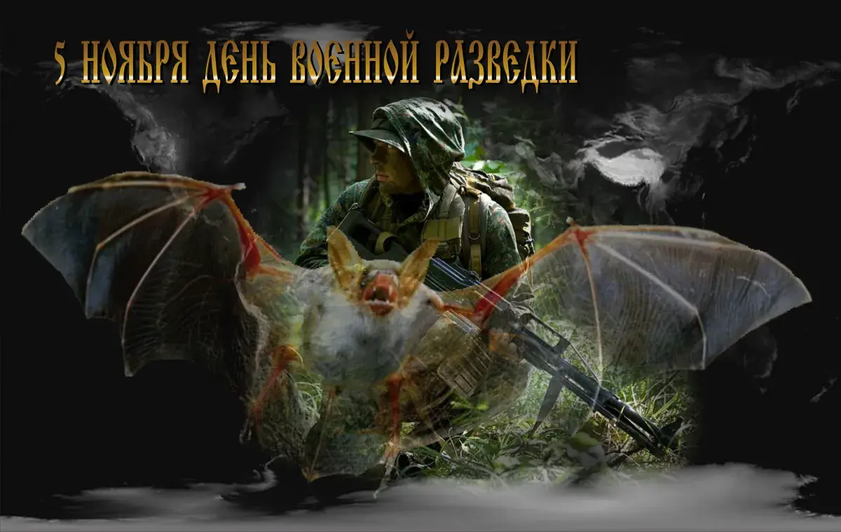 Открытка Открытки с днем военного разведчика - Военный с летучей мышью: открытка с солдатом | Красивая открытка #3