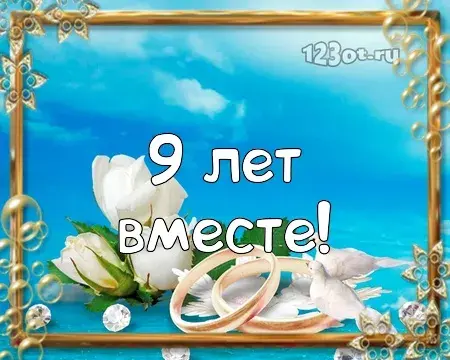 Открытка Открытки на Фаянсовую/Ромашковую свадьбу 9 лет - Открытка: голуби, кольца, цветы, голубое небо | Красивая открытка #60
