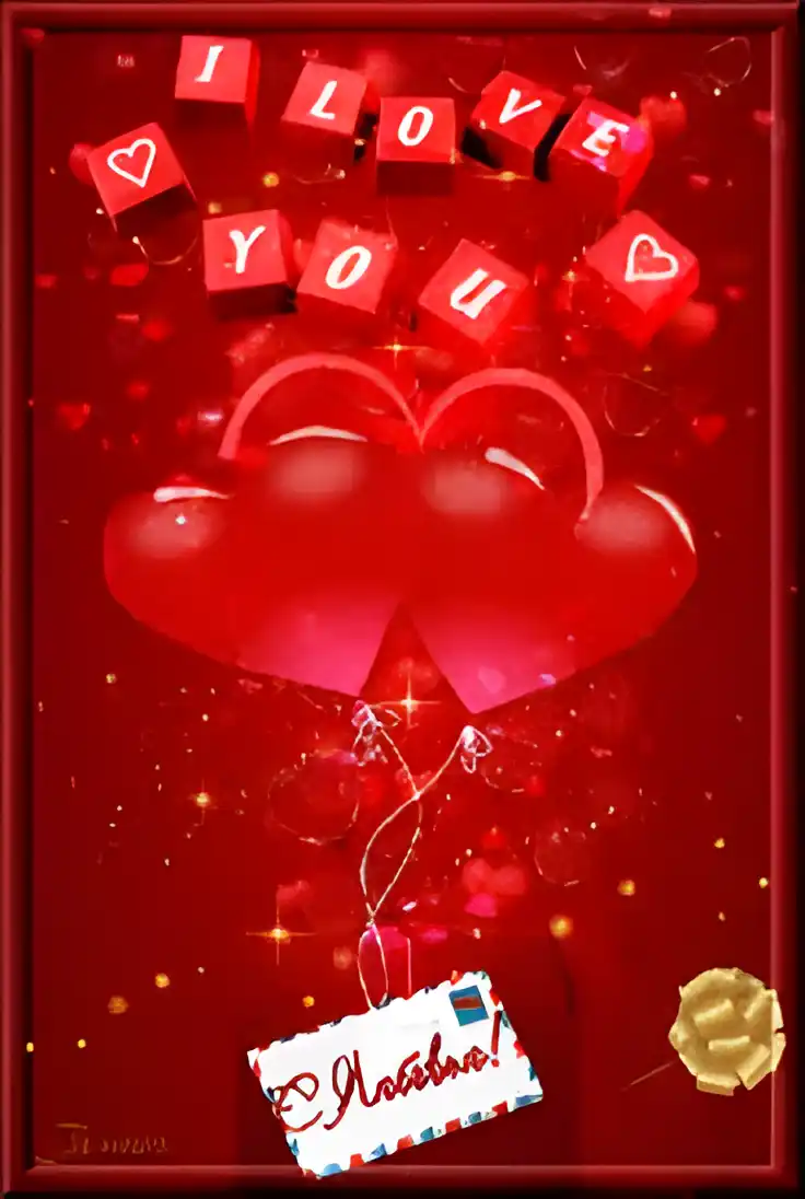 Открытка Открытки с сердечками - Красная открытка с воздушными шарами и словами любви | Красивая открытка #173