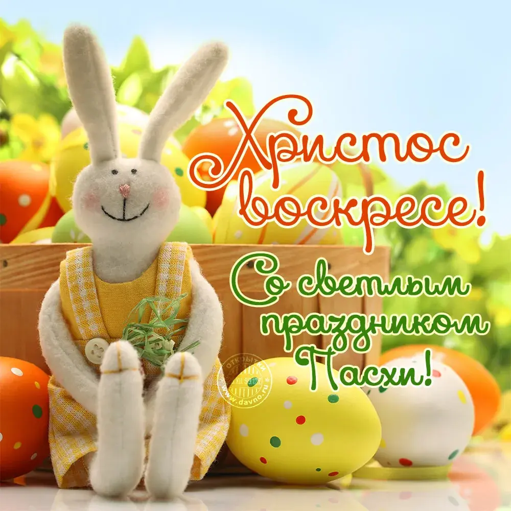 Открытка Пасха - Открытка с зайчиком и пасхальными яйцами | Красивая открытка #21