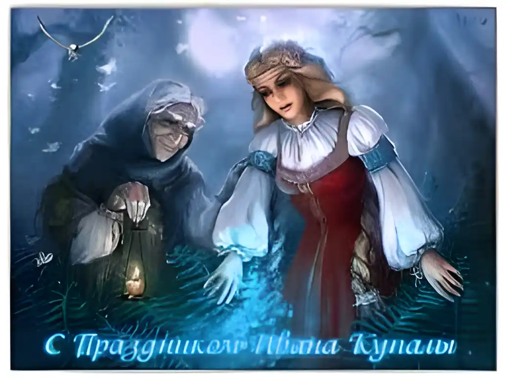 Открытка открытки с днем ивана купала - Открытка с девушкой и стариком, фонарь, сказочный мир | Красивая открытка #111