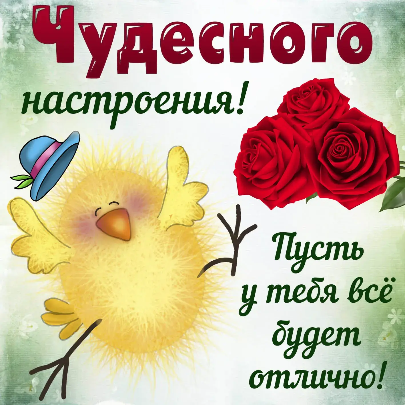 Открытка хорошего настроения - Поздравления с праздником: милые открытки с птичкой | Красивая открытка #139