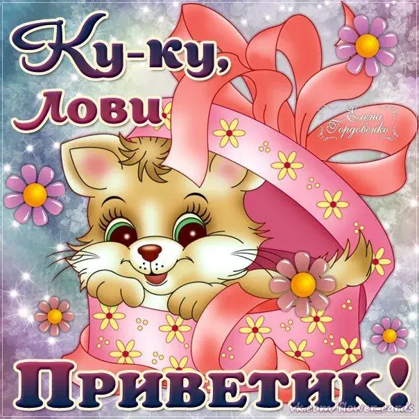 Открытка Привет - Открытка с котенком в шляпе: Приветствие, поздравление | Красивая открытка #292