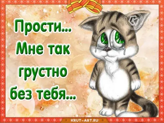 Открытка Прости меня - Открытка с грустным котенком  Кот в подарок | Красивая открытка #8