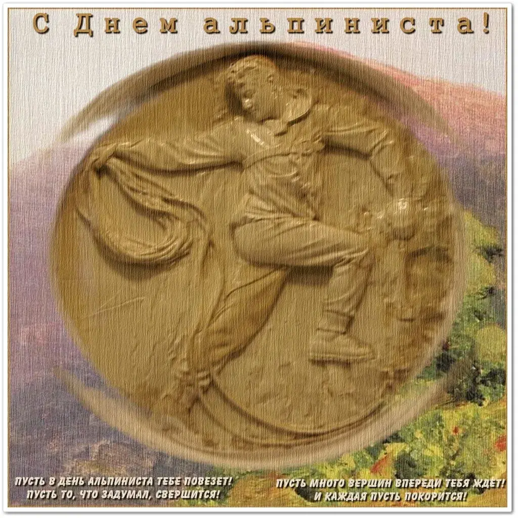 Открытка Открытки с днем альпиниста - Открытка с днем альпиниста: гора и фигура | Красивая открытка #13