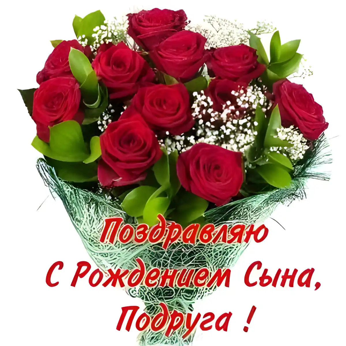 Открытка С рождением сына - Букет роз: поздравления с днем рождения | Красивая открытка #108