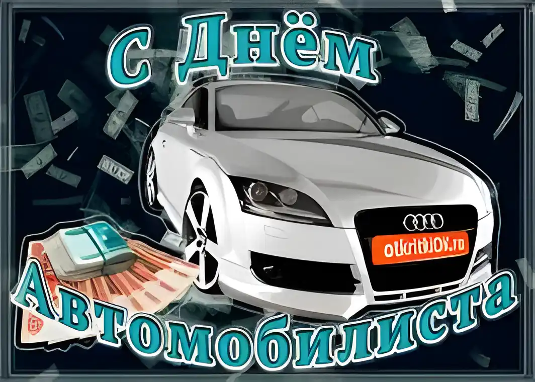 Открытка Открытки с днем автомобилиста - Открытка с белым спортивным автомобилем и деньгами | Красивая открытка #17