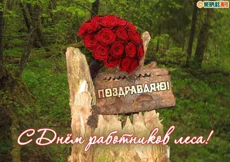 Открытка С днём работника леса - Открытка: Букет роз на фоне леса. | Красивая открытка #6