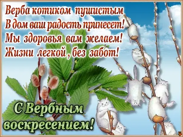 Открытка С вербным воскресеньем - Весенняя открытка с котятами на ветке. | Красивая открытка #66