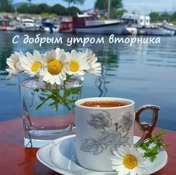 Открытка Доброе утро вторник - Утренний кофе и ромашки: красивая открытка | Красивая открытка #3