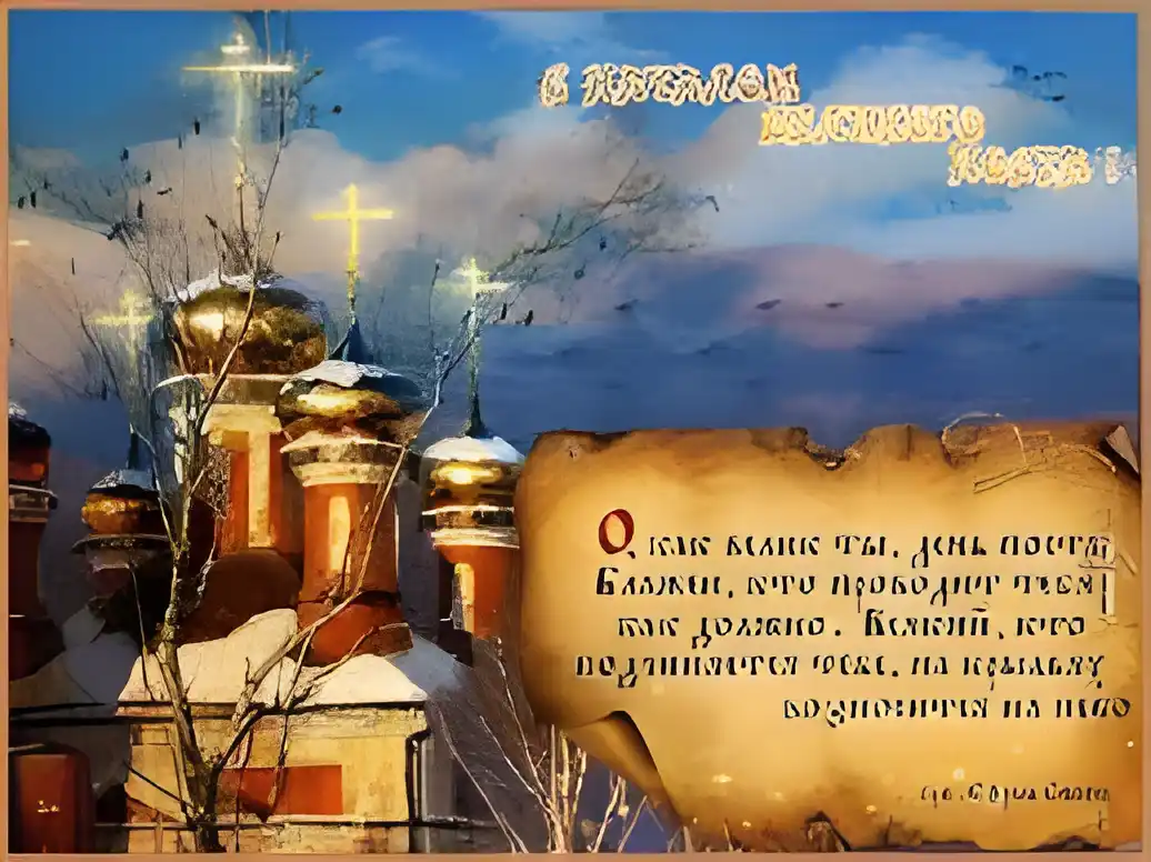 Открытка Великий пост - Зимняя открытка с храмом: снег, церковь, праздник | Красивая открытка #73